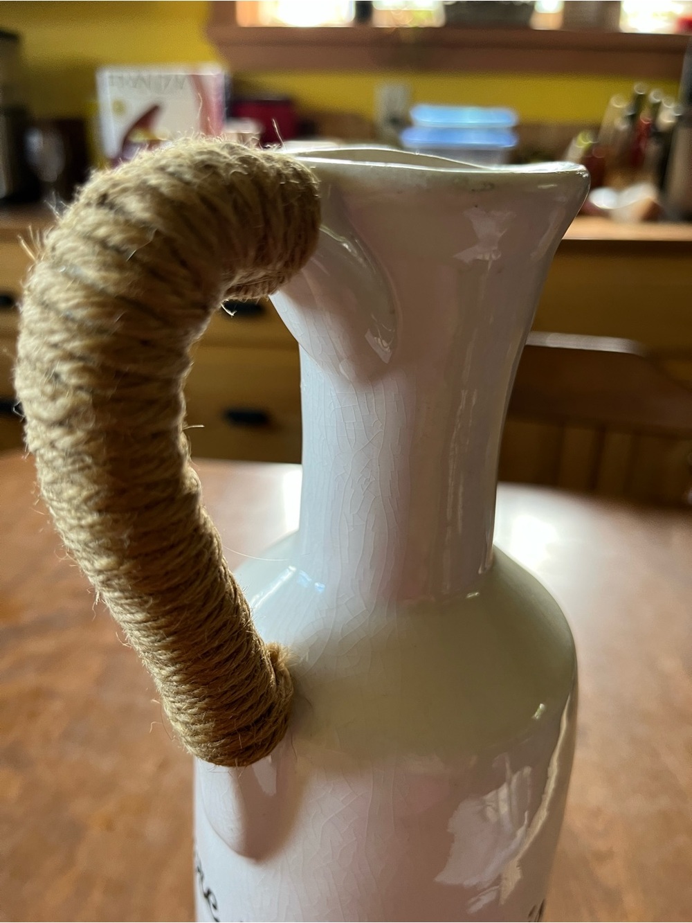 Rustic White Ceramic Pitcher with Rope Handle - - Picture 4 of 5